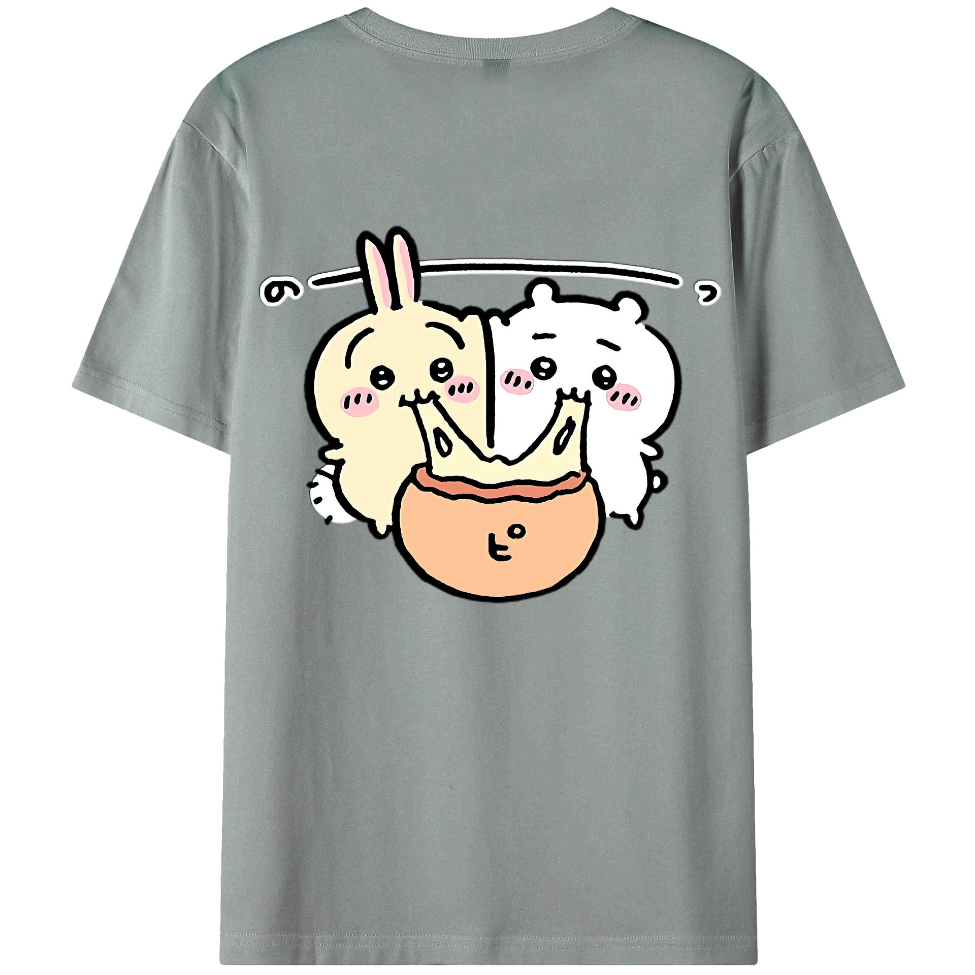 （画像用） ちいかわ うさぎ Chii-kawa usagi 綿100％ メンズ半袖Tシャツ（バックプリント） 通気性